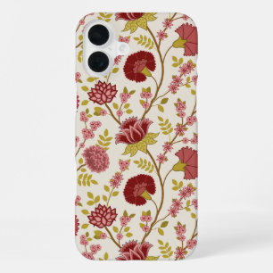 Coque iPhone 16 Plus Motif floral jacobeen grande taille rouges roses o