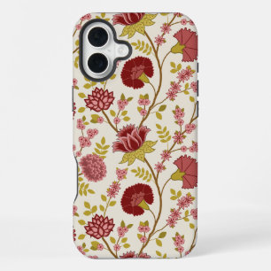 Coque iPhone 16 Plus Motif floral jacobéen grandes fleurs rouges roses