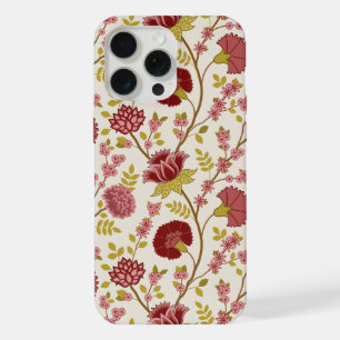 Coque iPhone 15 Pro Max Motif floral jacobéen grandes fleurs rouges roses 