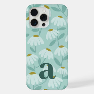 Coque iPhone 15 Pro Max Motif floral lettre monogramme moyen bleu sarcelle