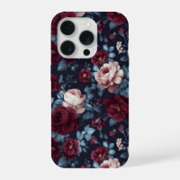 Motif floral marine rose burgundy élégant