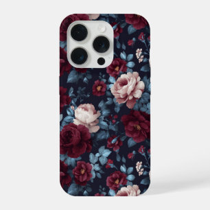 Coque iPhone 15 Pro Motif floral marine rose burgundy élégant