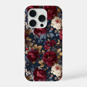 Coque iPhone 15 Pro Motif floral marine rose burgundy élégant