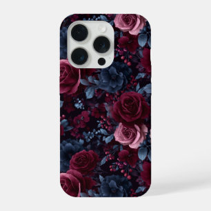 Coque iPhone 15 Pro Motif floral marine rose burgundy élégant