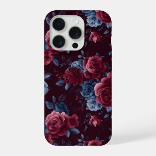 Coque iPhone 15 Pro Motif floral marine rose burgundy élégant
