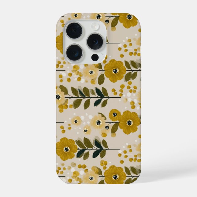 Coque iPhone Motif floral moutarde fleur ton chaud rétro (Verso)