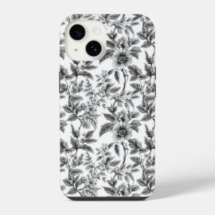 Coque Pour iPhone 14 Motif floral noir et blanc vintage aux fougères