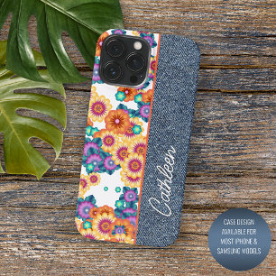 Etui iPhone 13 Pro Max Motif Floral Personnalisé Sur Jeans Faux Blue Deni