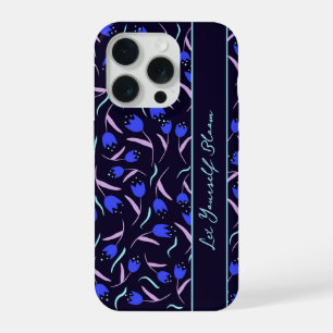 Coque iPhone 15 Pro Motif floral printanier sur fond bleu foncé