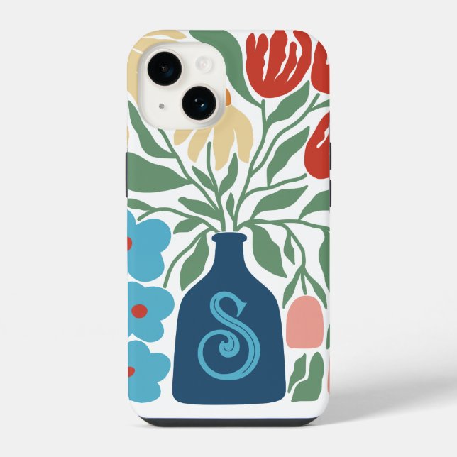 Coque iPhone Motif floral rétro monogramme initial (Verso)