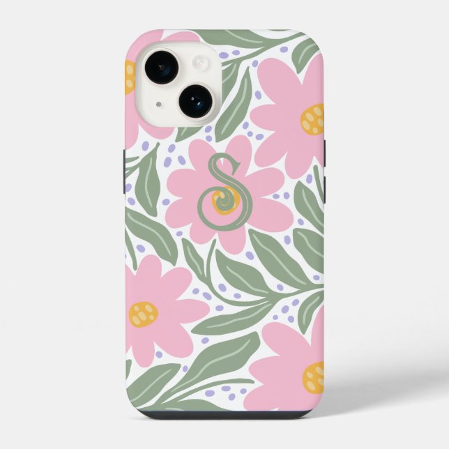 Coque iPhone Motif floral rétro monogramme initial (Verso)