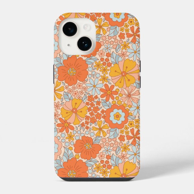 Coque iPhone Motif floral rétro orange (Verso)