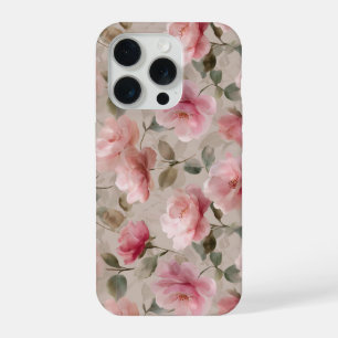 Coque iPhone 15 Pro Motif floral rose beige aquarelle rose pâle