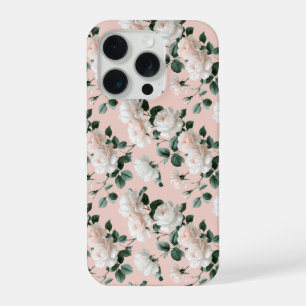 Coque iPhone 15 Pro Motif floral rose blanche rose tendre doux