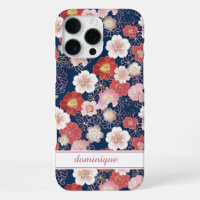 Motif floral rose japonais monogrammé