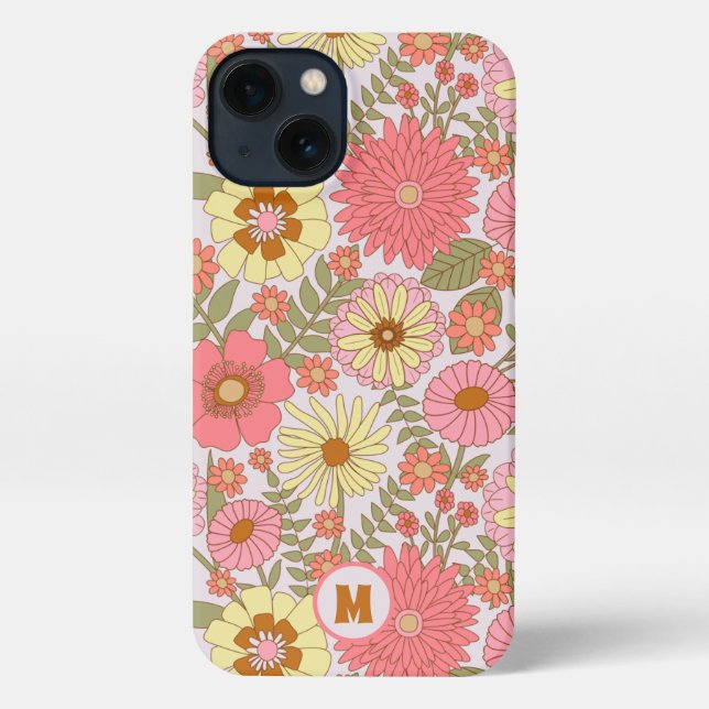 Coque iPhone Motif floral rose mignon de la fille Monogramme (Verso)