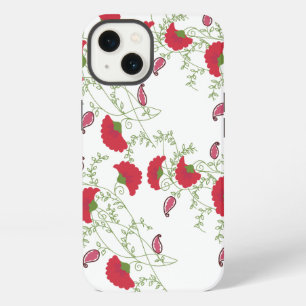 Etui iPhone 13 . Motif floral rouge élégant Galaxy Samsung blanc 