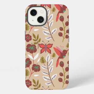 Etui iPhone 13 Motif floral sans couture fleurs, oiseaux, papillo