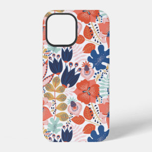 Coque iPhone 12 Motif floral sans couture sur fond blanc. Fond abs