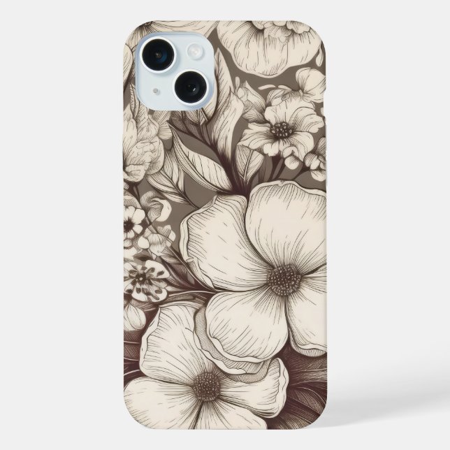 Coque iPhone Motif floral sépia vintage (10) (Verso)