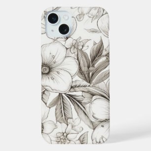 Coque iPhone 15 Plus Motif floral sépia vintage (11)