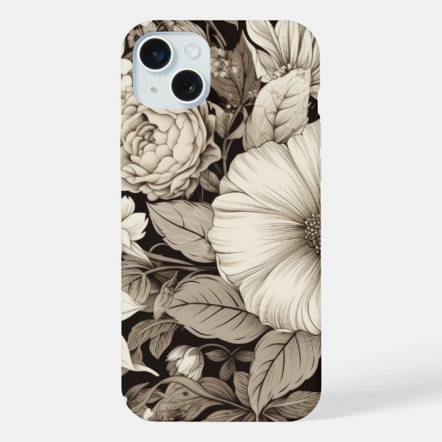 Coque iPhone Motif floral sépia vintage (12) (Verso)