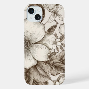 Coque iPhone 15 Plus Motif floral sépia vintage (14)