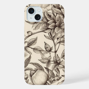 Coque iPhone 15 Plus Motif floral sépia vintage (2)