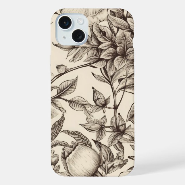 Coque iPhone Motif floral sépia vintage (2) (Verso)