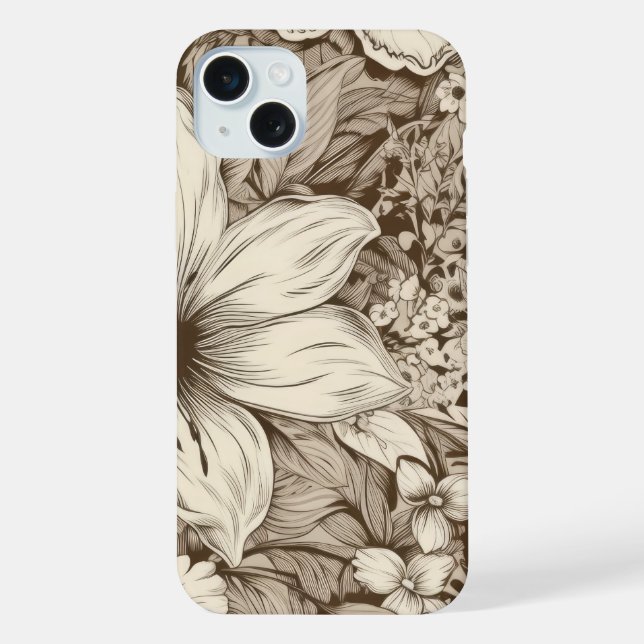 Coque iPhone Motif floral sépia vintage (3) (Verso)