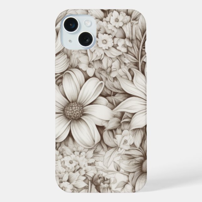 Coque iPhone Motif Floral Sépia Vintage (5) (Verso)