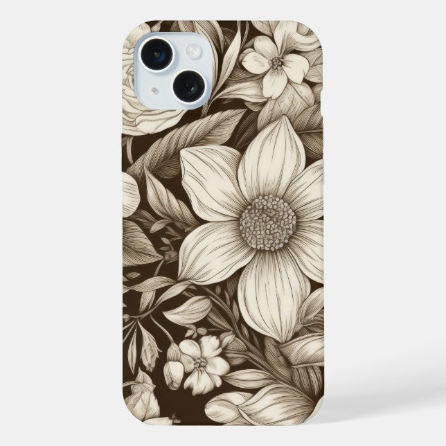 Coque iPhone Motif floral sépia vintage (7) (Verso)