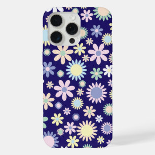 Coque iPhone 15 Pro Max Motif floral sur fond bleu