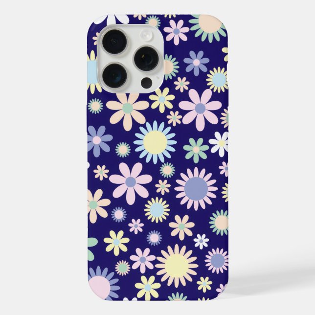 Coque iPhone Motif floral sur fond bleu (Verso)