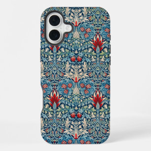 Coque iPhone 16 Plus Motif floral sur fond bleu de feuilles vertes