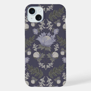 Coque iPhone 15 Plus Motif floral symétrique violet foncé