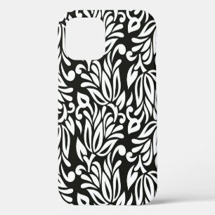 Coque iPhone 12 Motif floral textile vintage noir et blanc sans co