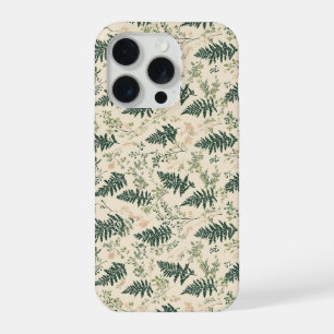Coque iPhone 15 Pro Motif floral vert botanique beige de fougère