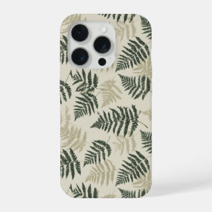 Coque iPhone 15 Pro Motif floral vert botanique beige de fougère