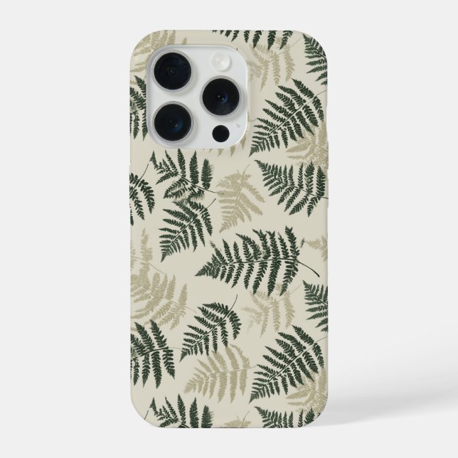 Coque iPhone Motif floral vert botanique beige de fougère (Verso)