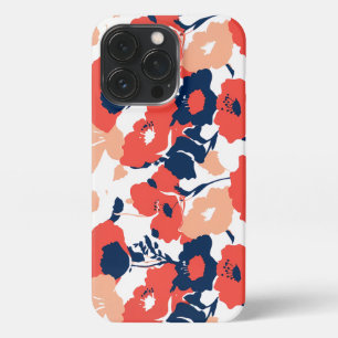 Etui iPhone 13 Pro motif floral vibrant avec des fleurs rouges et ble