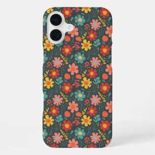Coque iPhone 16 Plus Motif floral vibrant sur sarcelle