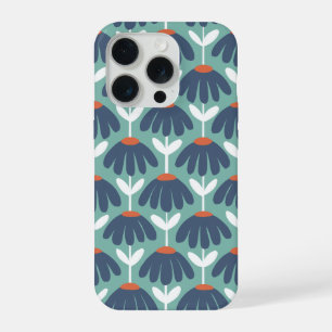 Coque iPhone 15 Pro Motif floral vintage bleu et rouge