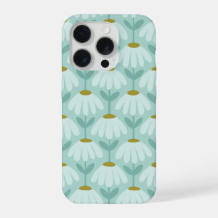 Coque iPhone 15 Pro Motif floral vintage bleu sarcelle et vert olive