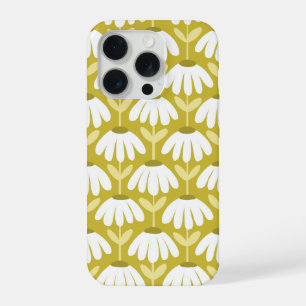 Coque iPhone 15 Pro Motif floral vintage or foncé & vert olive