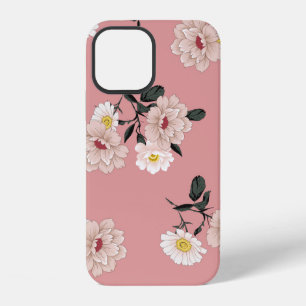Coque iPhone 12 motif floral vintage sans couture sur fond rose