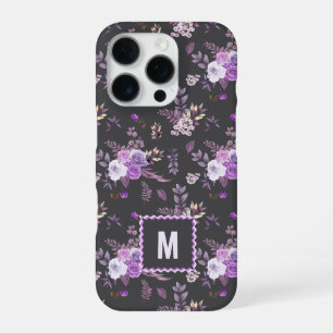 Coque iPhone 16 Pro Motif Floral Violet Élégant   Monogramme