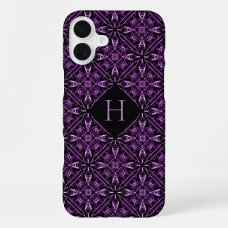 Coque iPhone 16 Plus Motif fractal violet victorien initial personnalis