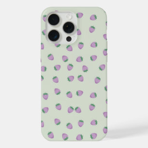 Coque iPhone 15 Pro Max Motif Fraise Violette sur Fond Vert
