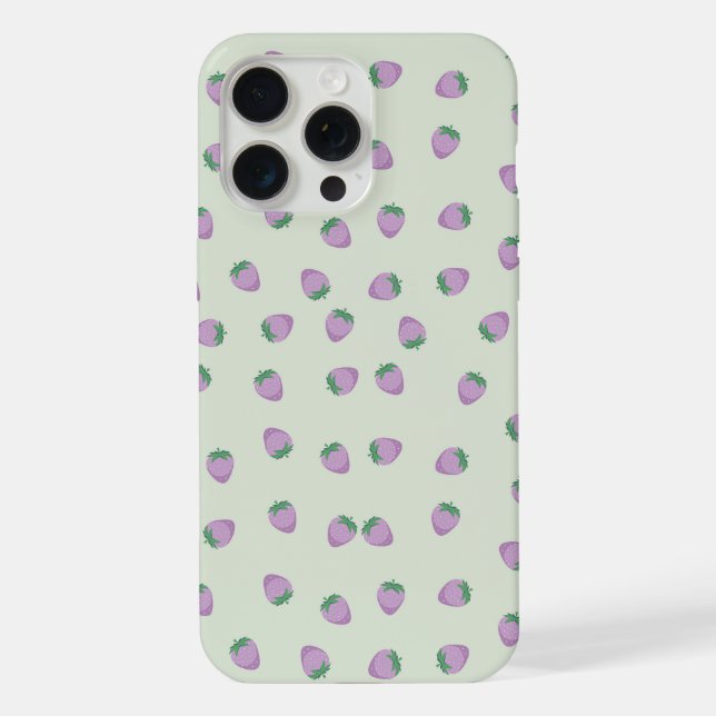Coque iPhone Motif Fraise Violette sur Fond Vert (Verso)